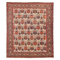 Petit tapis persan Isfahan Circa 1910 - Laine Ivoire Bleu marine Rouge 71565