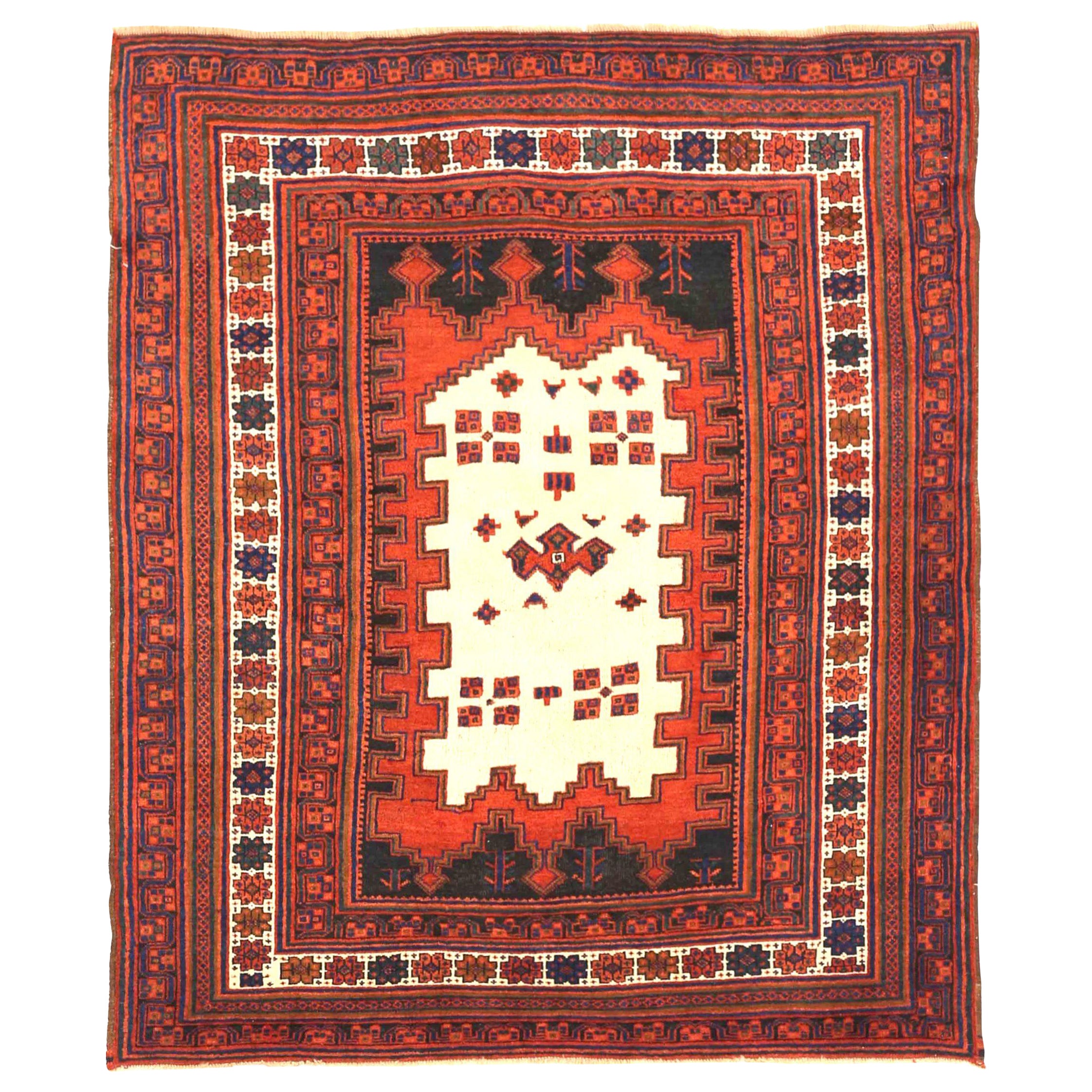 Persischer Sirjan Kleiner Teppich Circa 1910 - Wolle Schwarz Elfenbein Rot 71573