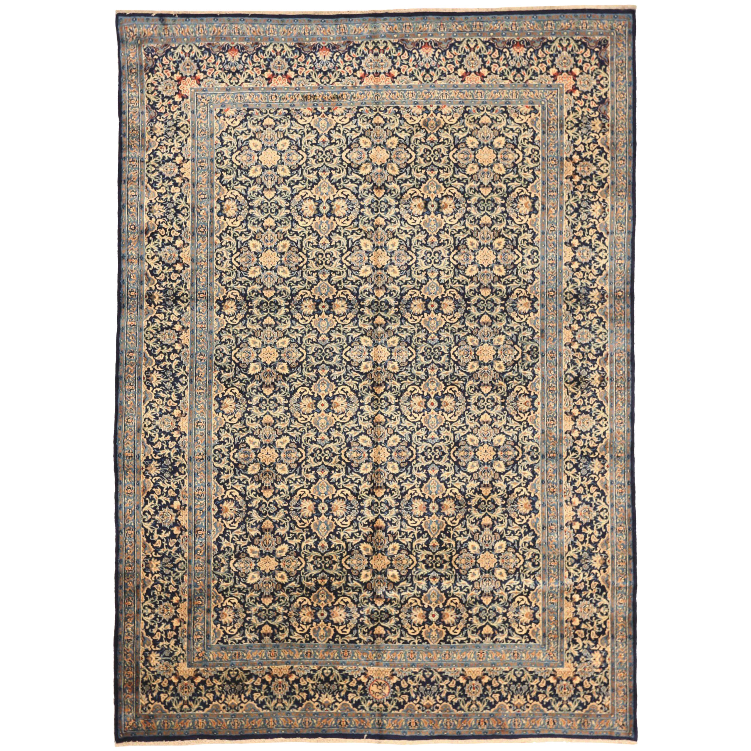 Persische Kashan-Teppiche Circa 1910 - Wolle Blau Elfenbein Marineblau 71621