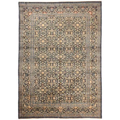 Persian Kashan Area Rugs Circa 1910 - Wool Blue Ivory Navy Blue 71621