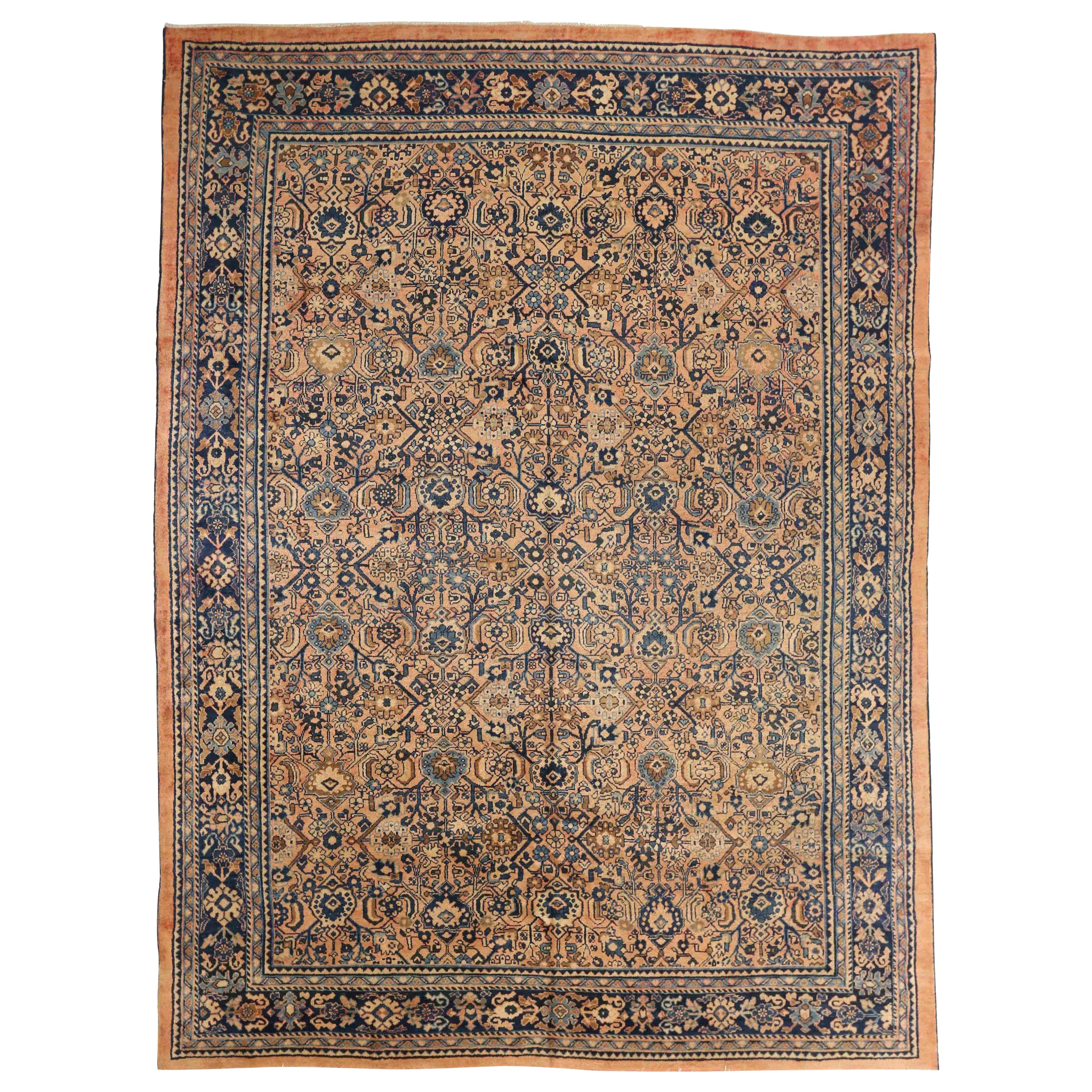 Persian Mahal Area Rugs - Wool Blue Navy Blue Pink 71633 For Sale