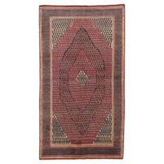 Petit tapis persan Mashad - Laine ivoire bleu marine bleu rouge 71584