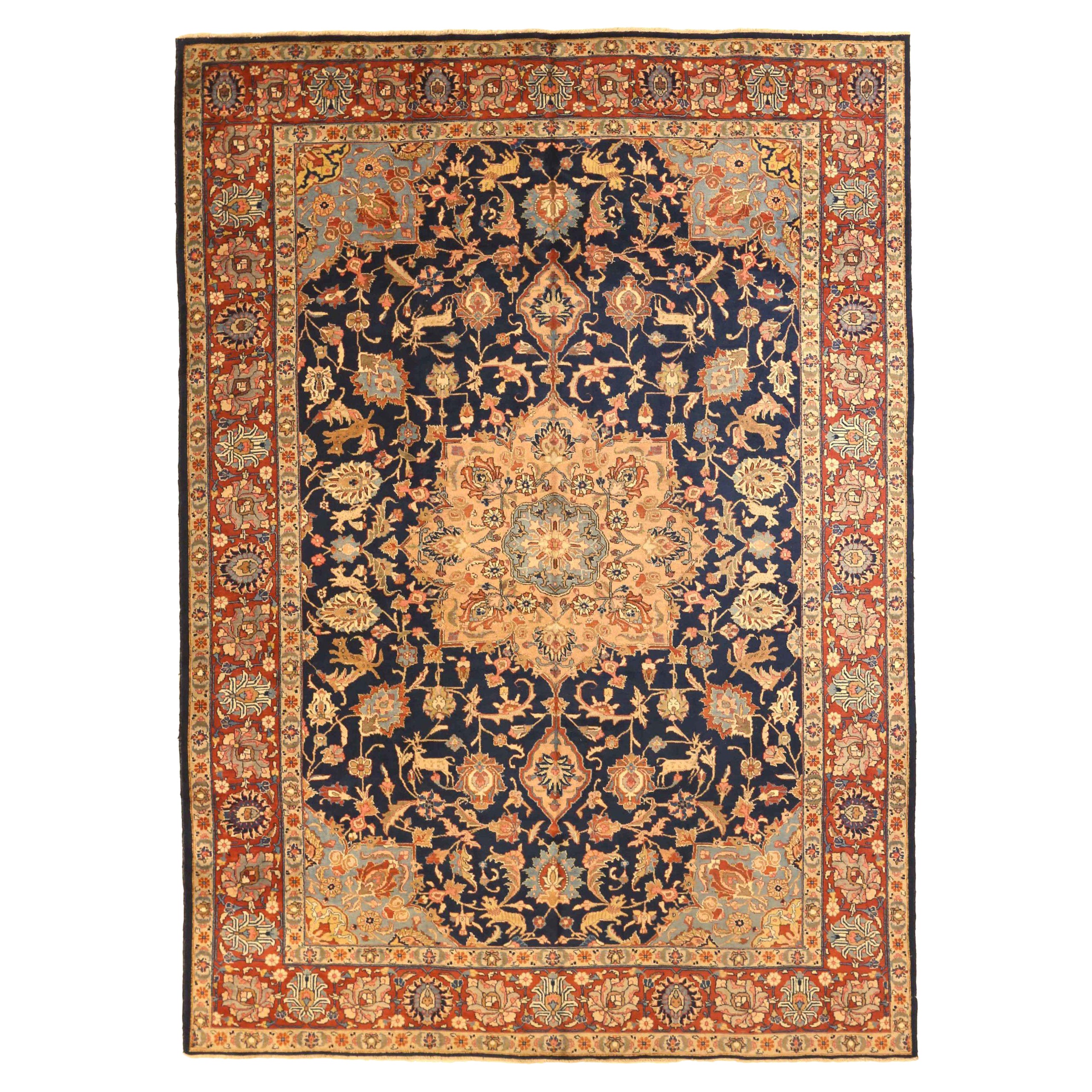 Tappeti persiani Tabriz - Lana Blu Navy Rosso Giallo 71677