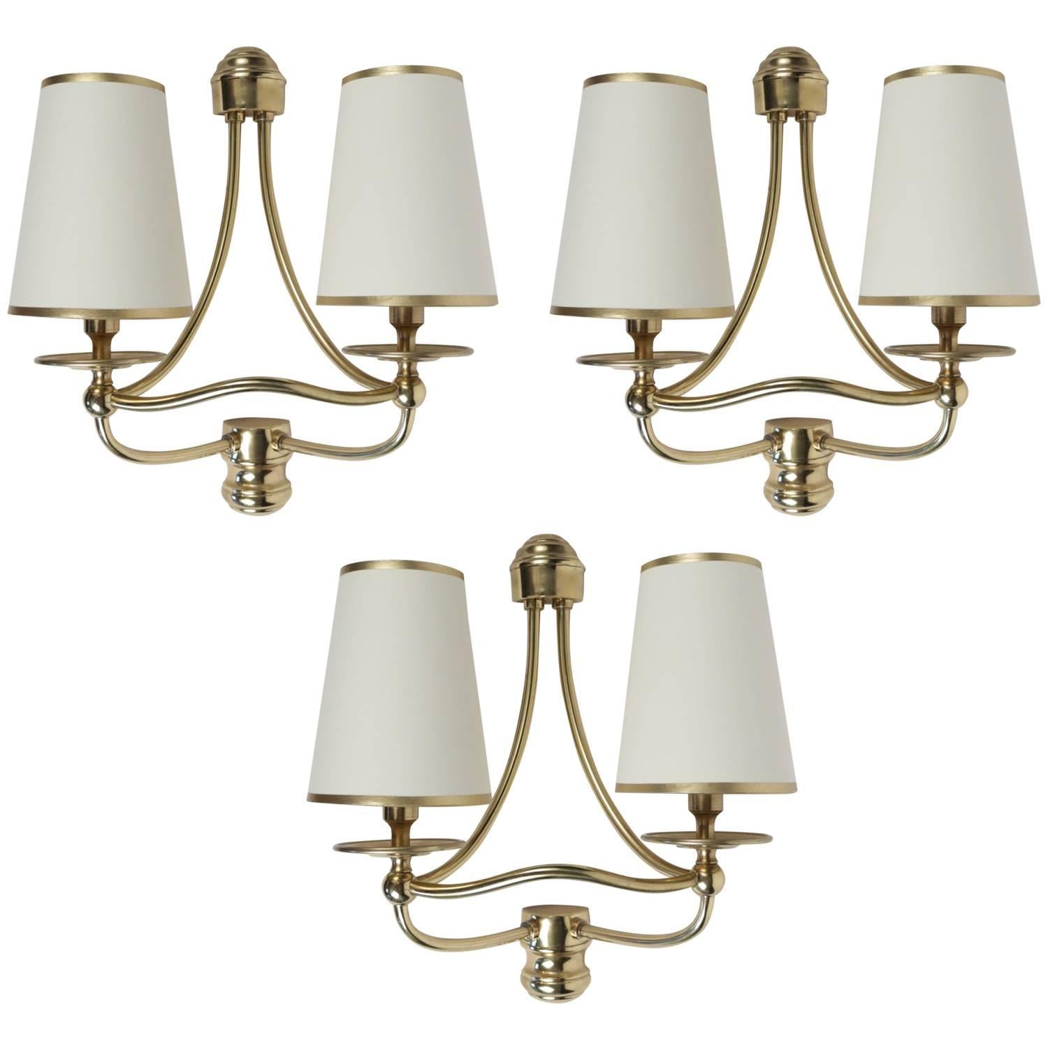 Set of Three Sconces in Brass, Neoclassical, 1960