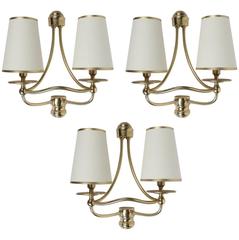 Set of Three Sconces in Brass, Neoclassical, 1960