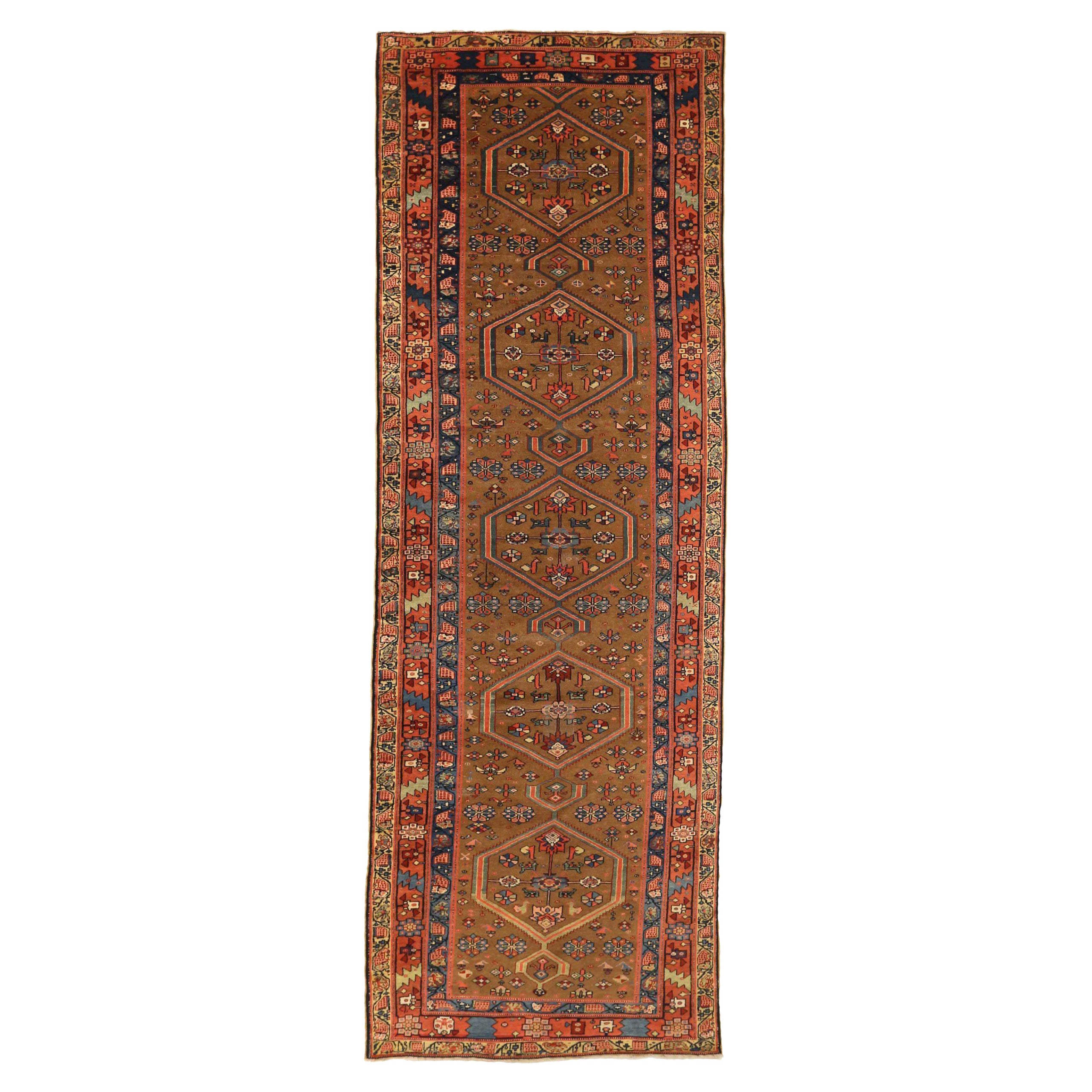 Persische Kolyai Läufer Teppich Circa 1910 - Wolle Blau Rosa Gelb 71698