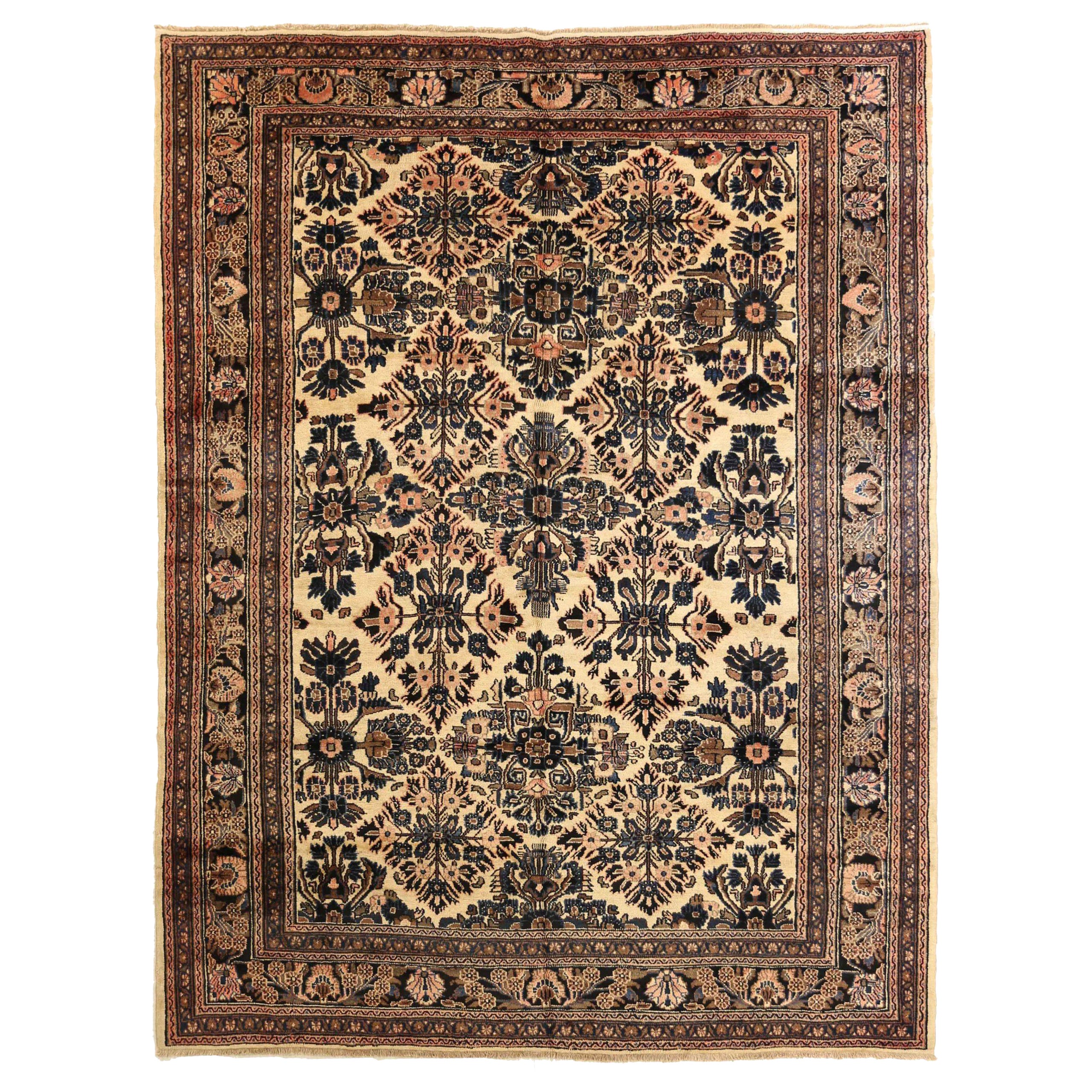 Tapis persan Hamadan Circa 1940 - Laine Brown Ivoire Rose 71704