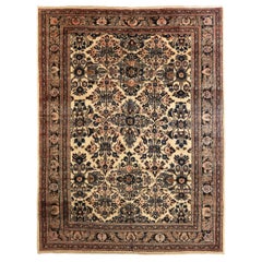 Tapis persan Hamadan Circa 1940 - Laine Brown Ivoire Rose 71704