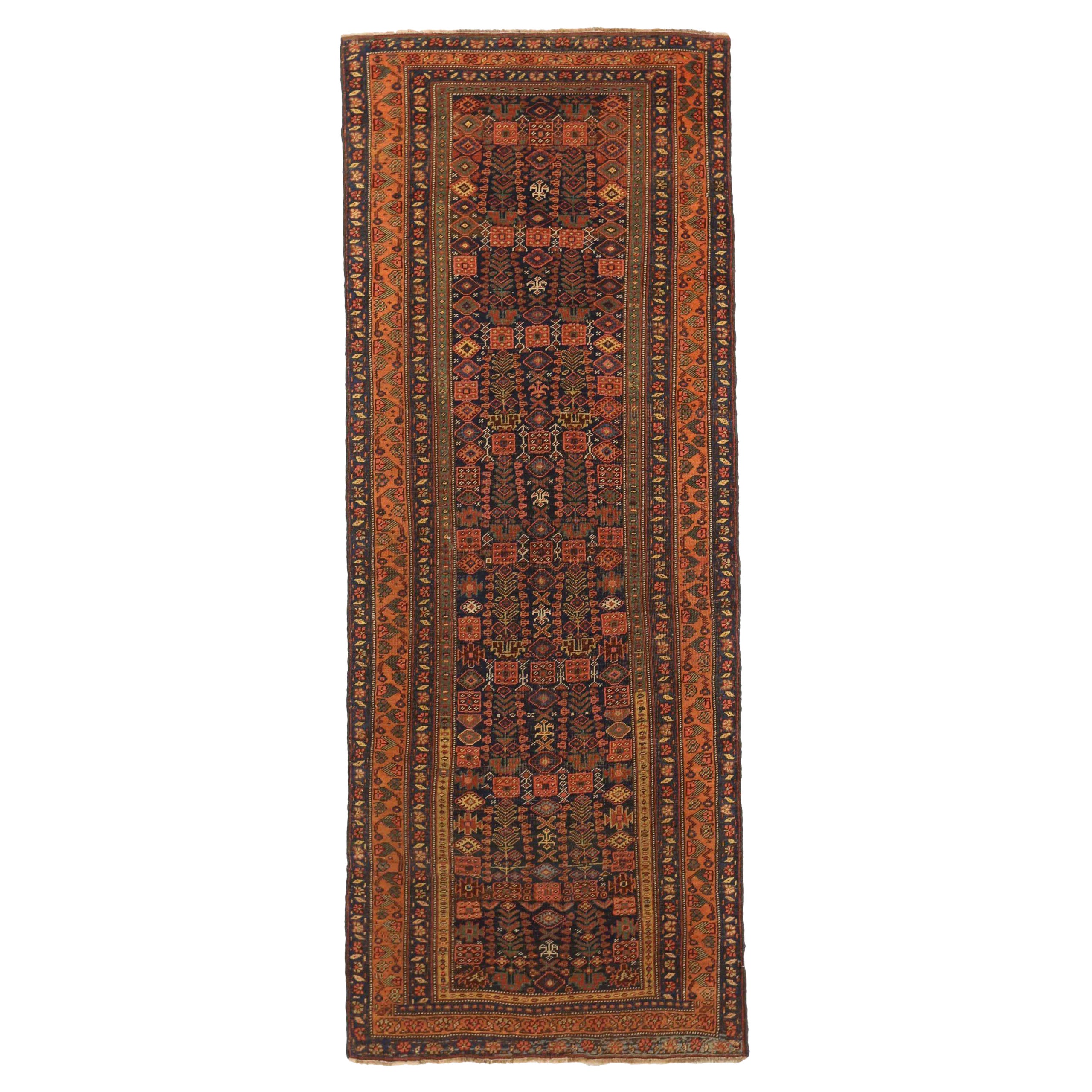 Persian Kolyai Runner Rug - Wool Navy Blue Orange Red Yellow 71711