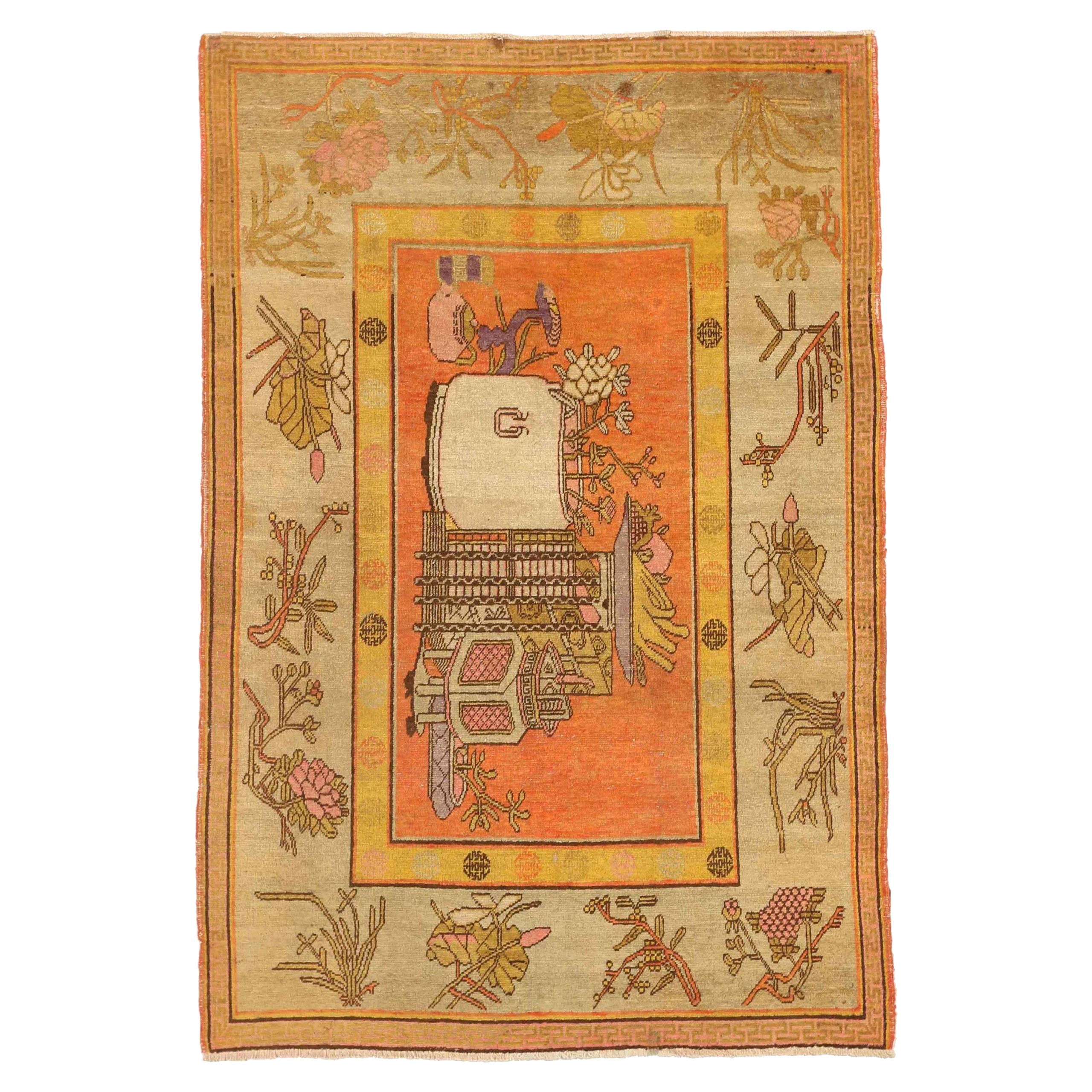 Petit tapis russe Khotan Circa 1910 - Laine Ivoire Rose Jaune 71812