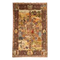 Alfombras Persas Tabriz Circa 1910 - Lana Azul Verde Marfil Naranja Rojo 71745