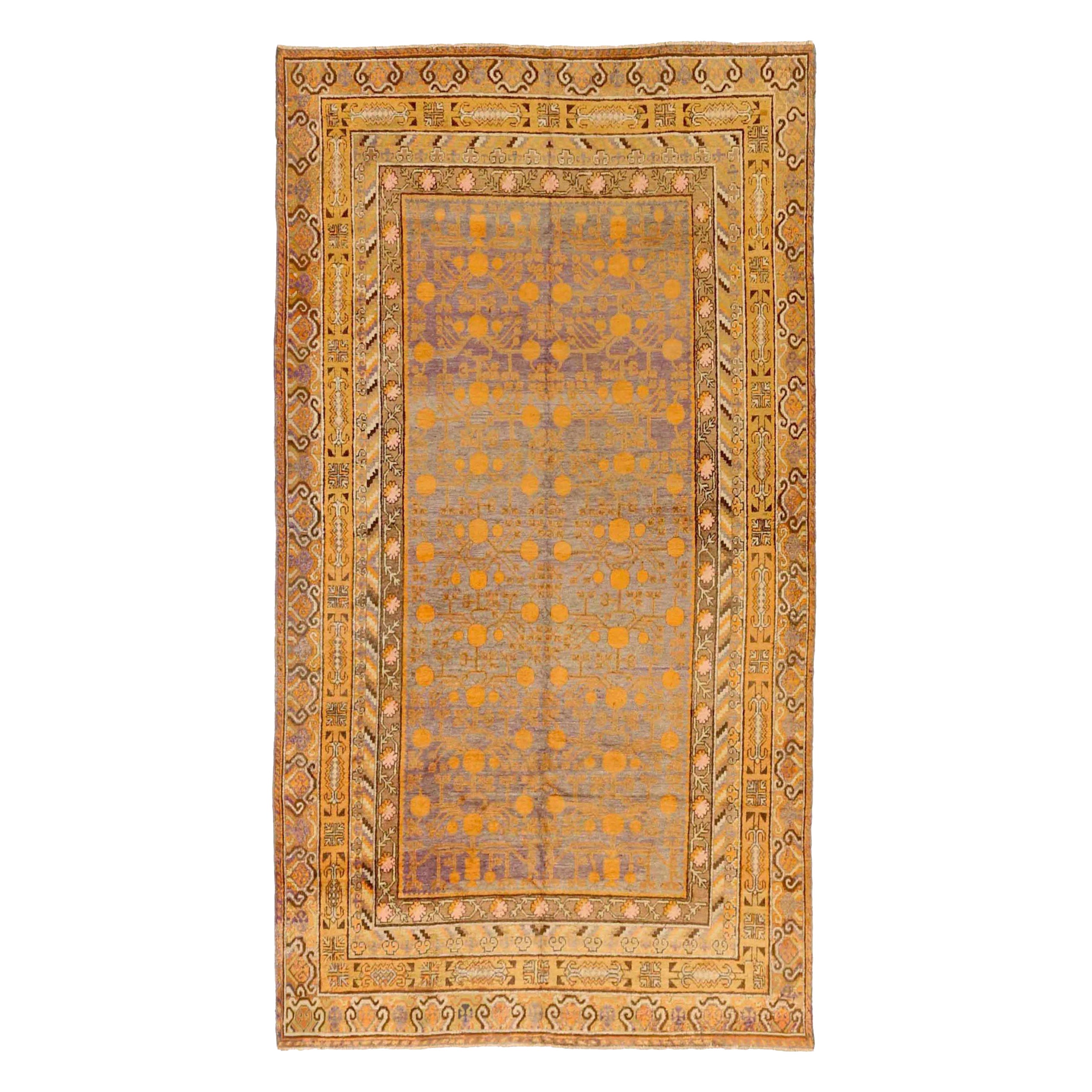 Russian Khotan Area Rugs - Wool Ivory Purpel Yellow 71821 For Sale