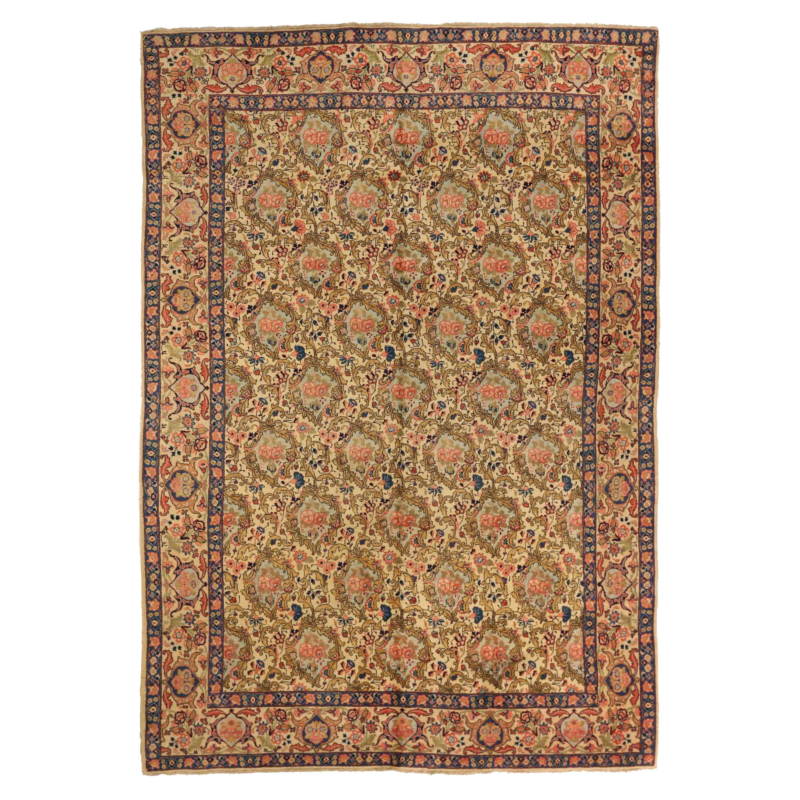 Persische Täbris Teppiche - Wolle Elfenbein Rosa Gelb 71746