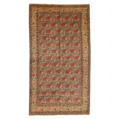 Vintage Persian Tabriz Area Rugs Circa 1880 - Wool Green Red Yellow 71747