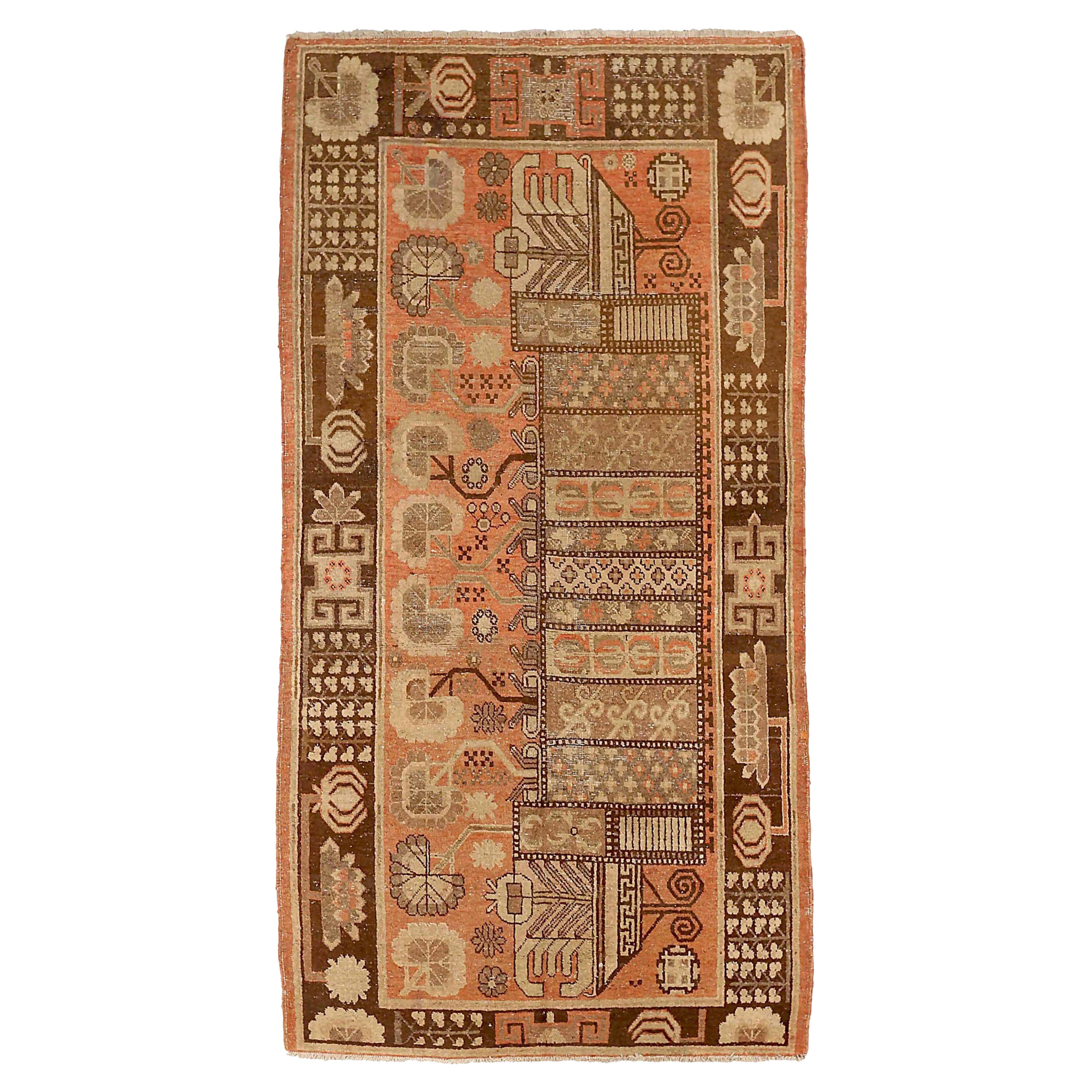 Petit tapis russe Khotan Circa 1910 - Laine Brown Ivoire Rose 71840