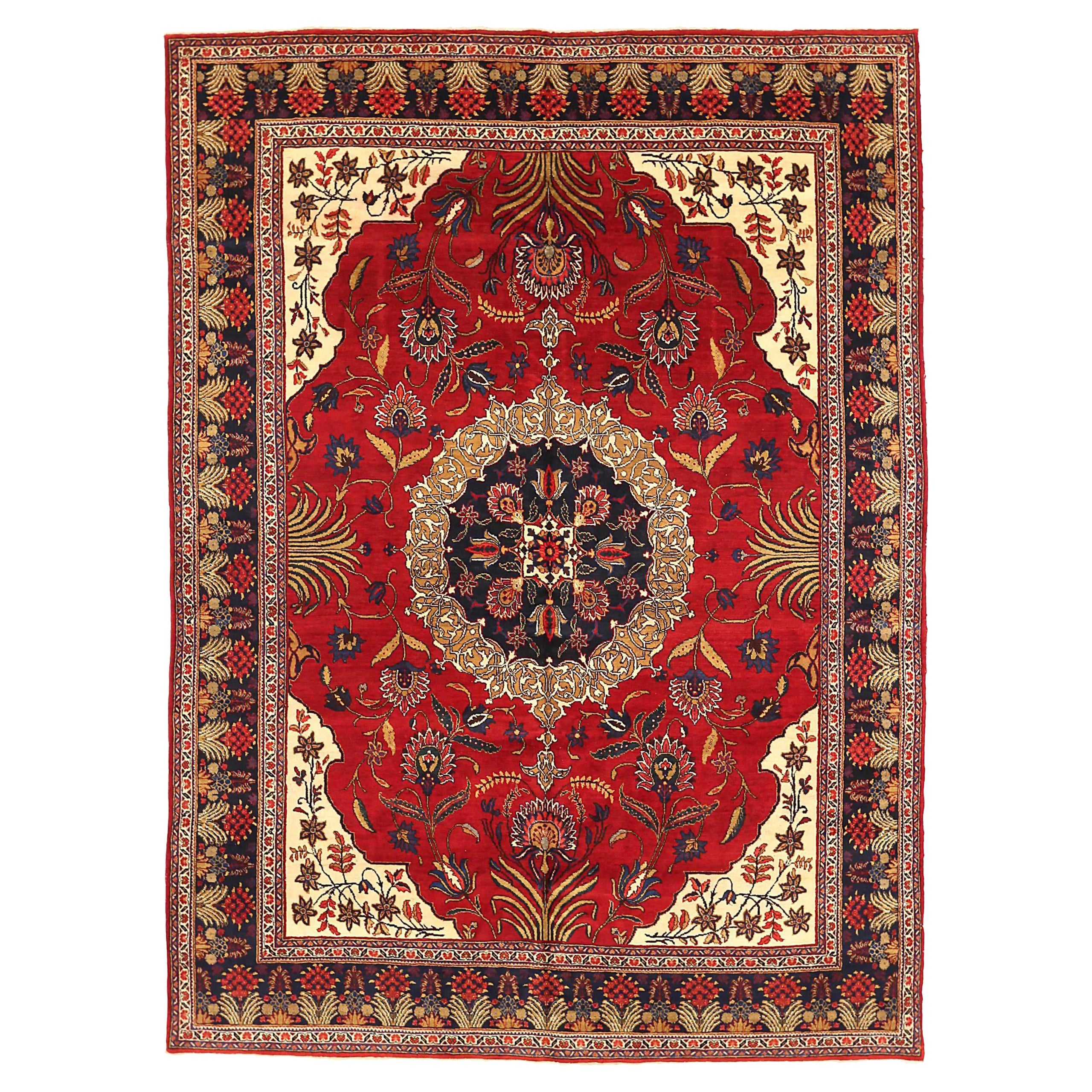 Alfombras Persas Ardebil Circa 1910 - Lana Marfil Azul Marino Rojo 71896 en venta