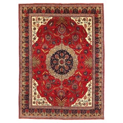 Persian Ardebil Area Rugs Circa 1910 - Wool Ivory Navy Blue Red 71896