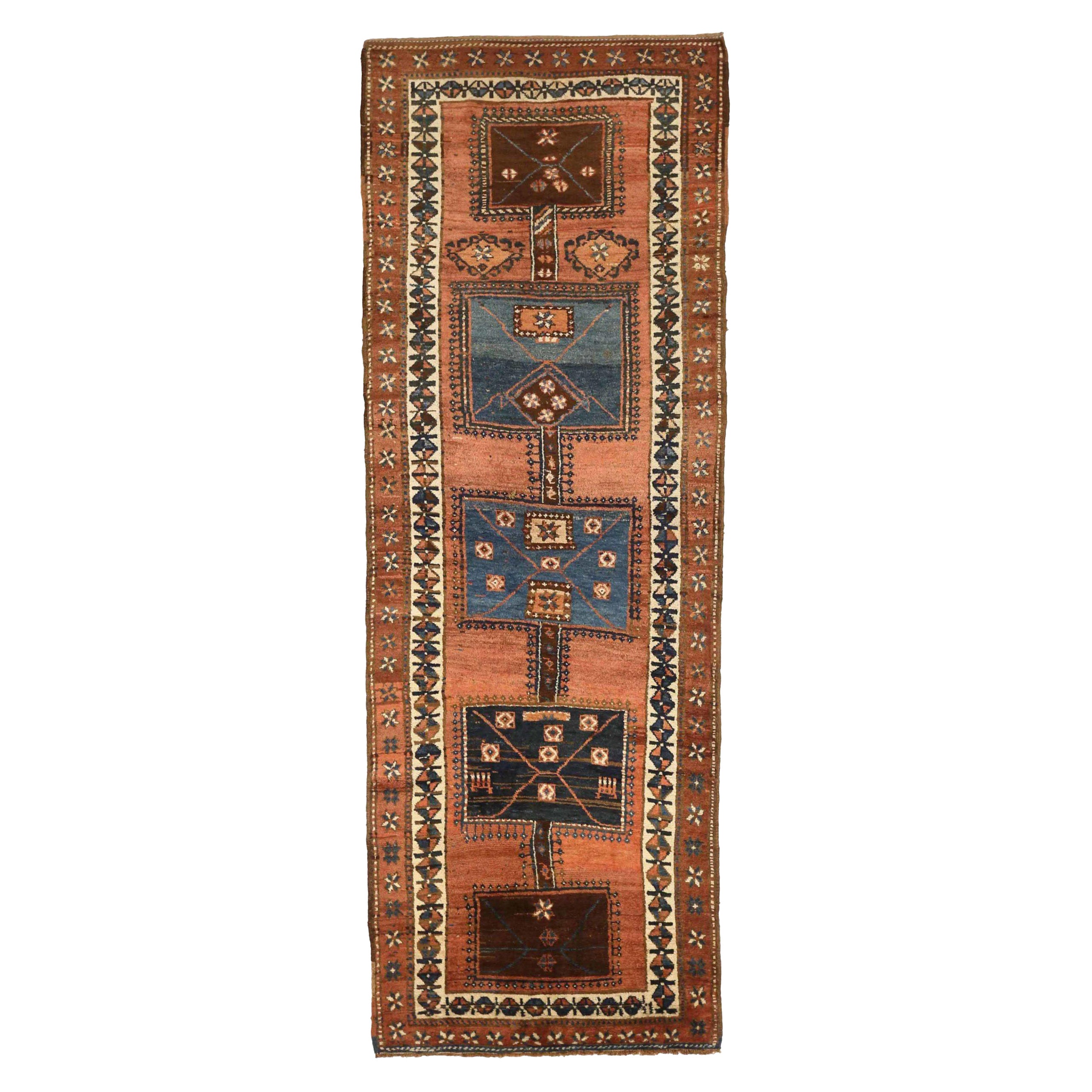 Russian Kazak Runner Rug - Wool Blue Ivory Red 71920