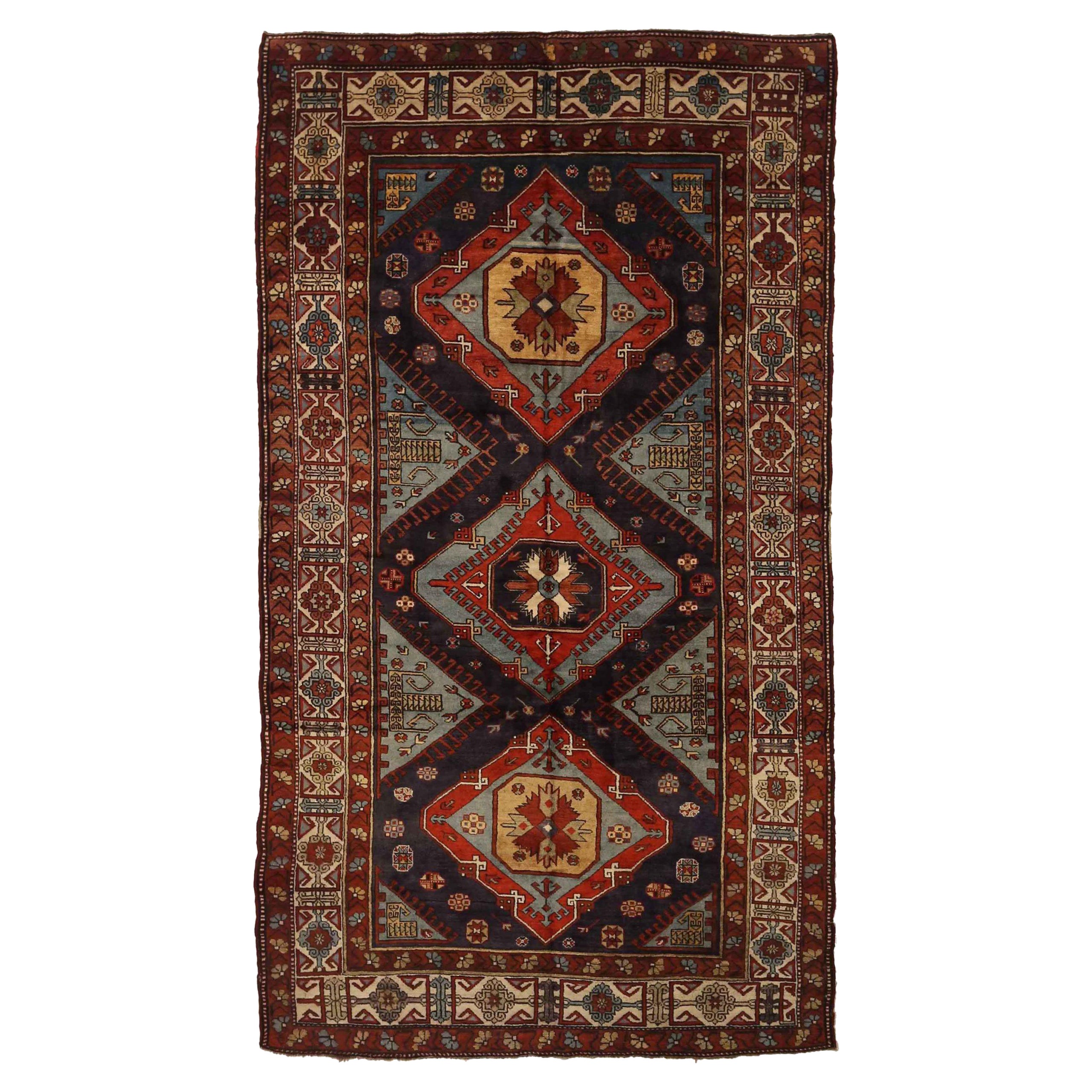 Russian Darband Area Rugs Circa 1910 - Wool Blue Ivory Blue Red Yellow 71869