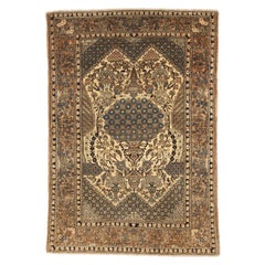 Petit tapis persan Isfahan - Laine bleu ivoire orange 71923