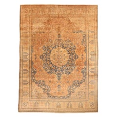 Vintage Persian Tabriz Area Rug (Round) - Cotton Ivory Navy Blue Orange 71970