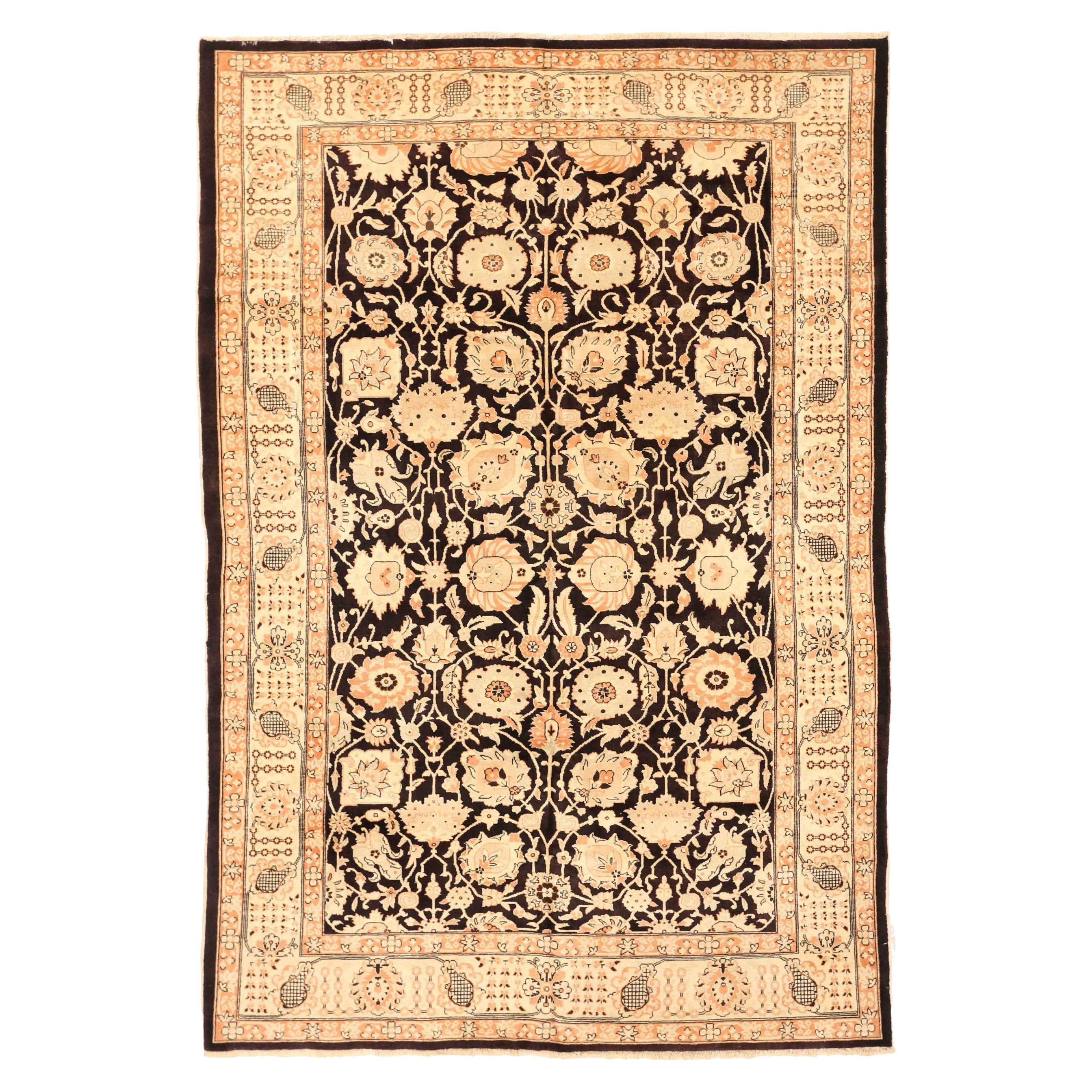 Persische Täbris Teppiche - Wolle Braun Elfenbein Rosa 71927