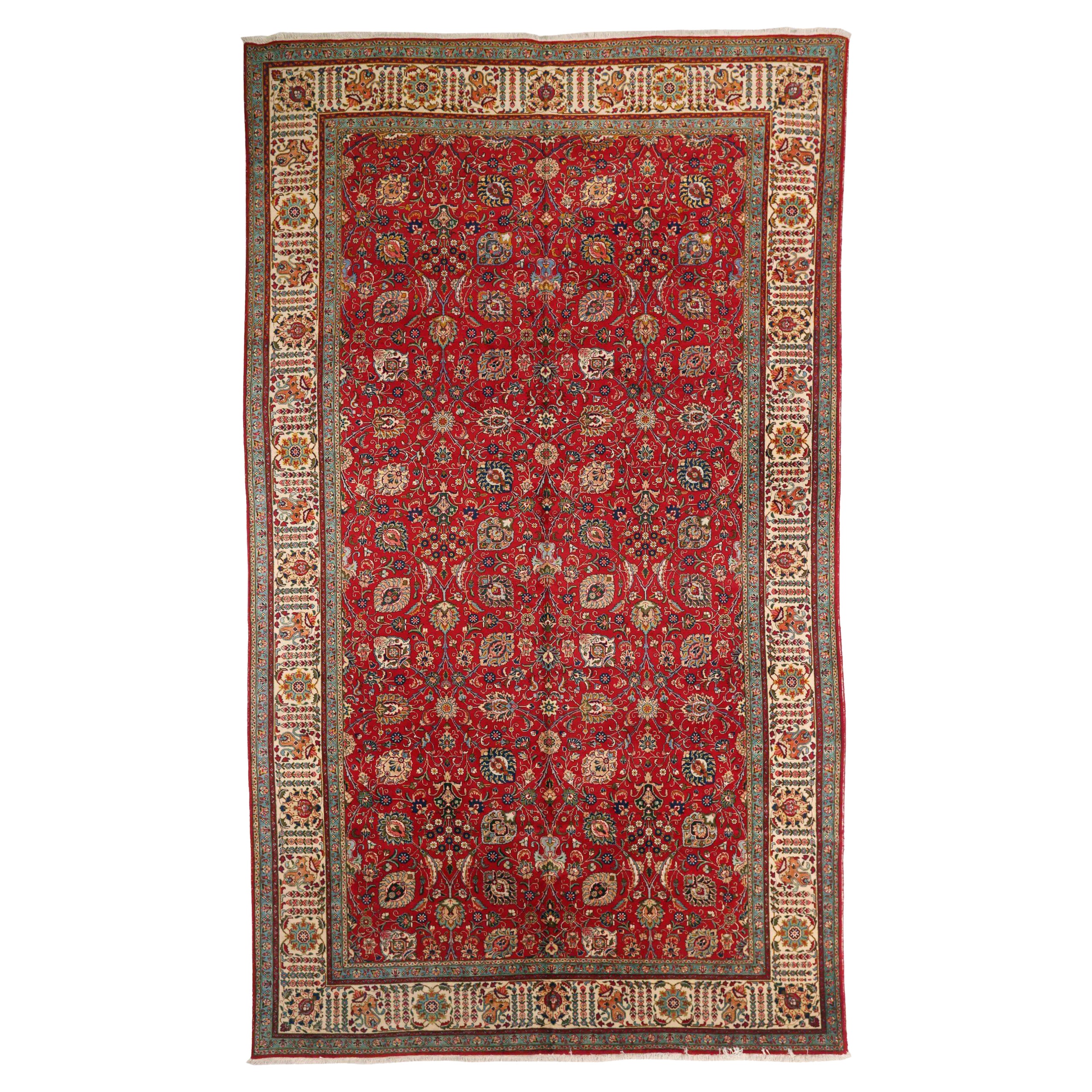Persische Täbris-Teppiche um 1910 - Wolle Blau Elfenbein Rot 71975