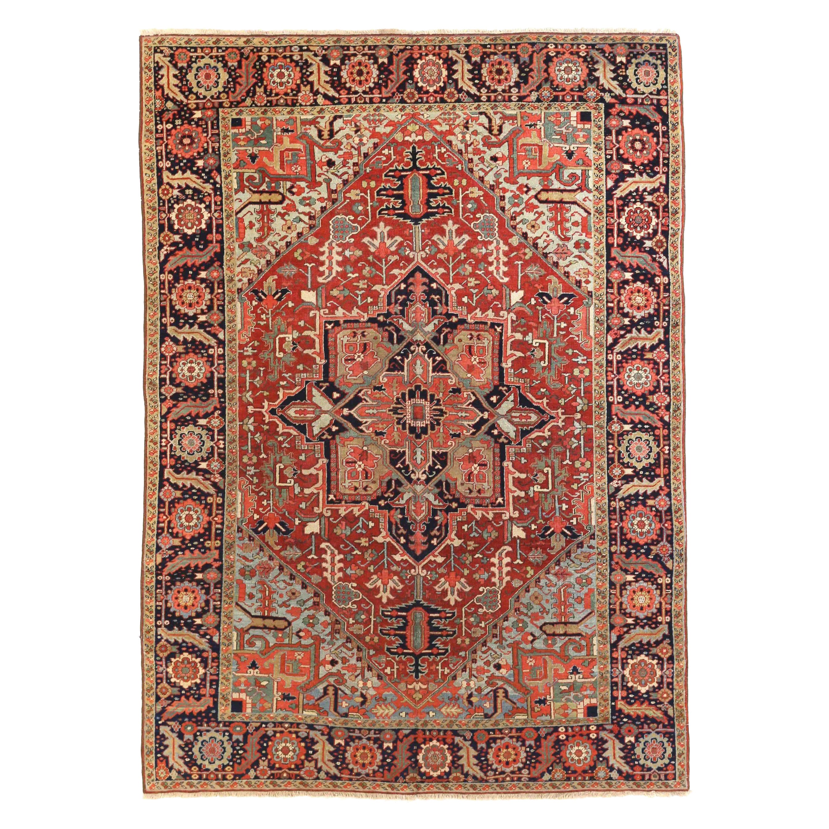 Persische Serapi-Teppiche Circa 1910 - Wolle Blau Elfenbein Rot 71978 im Angebot