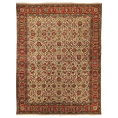 Tapis persans Varamin vers 1910 - Laine ivoire rouge 71982