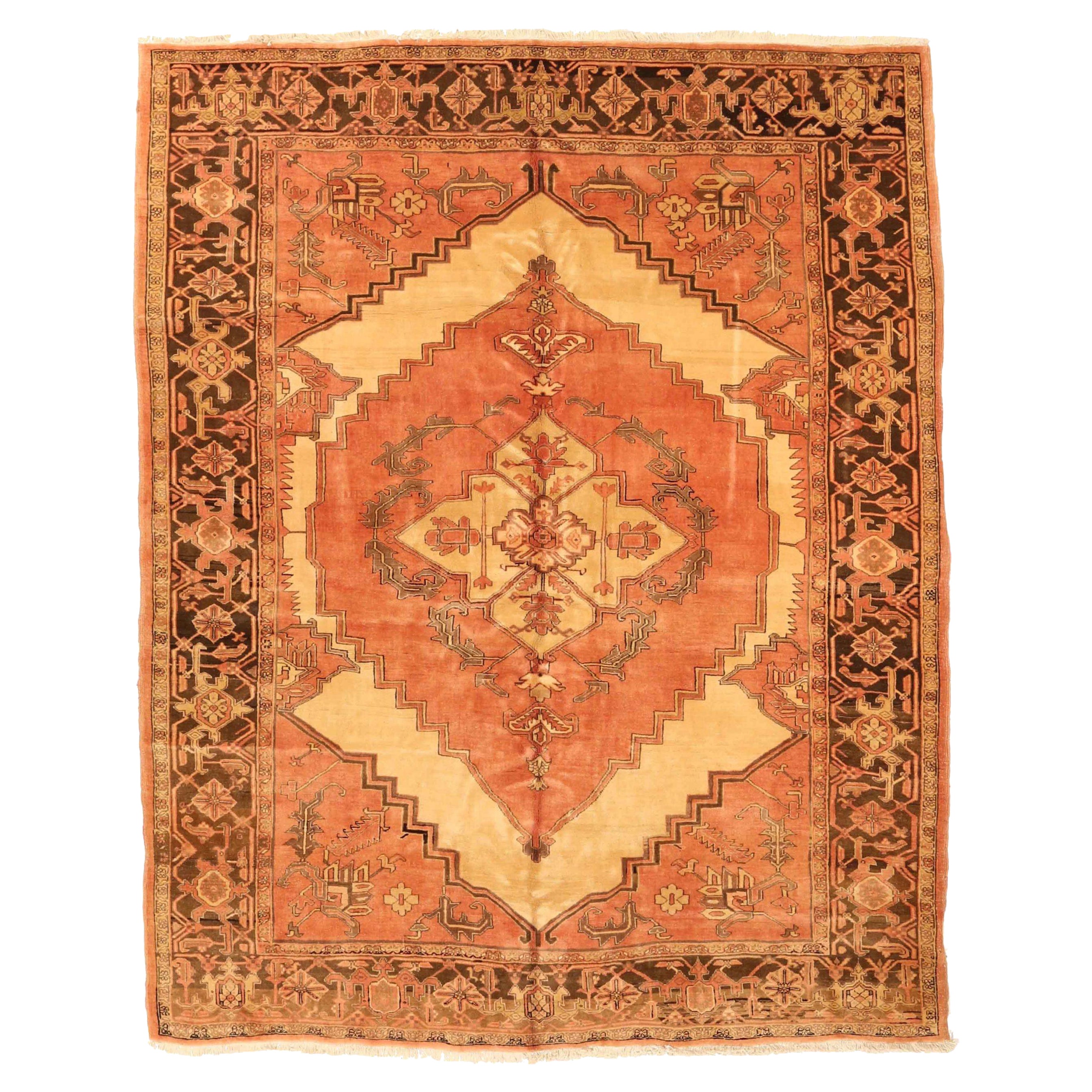 Tapis de sol Persan Heriz - Laine Marron Rouge Jaune 71994