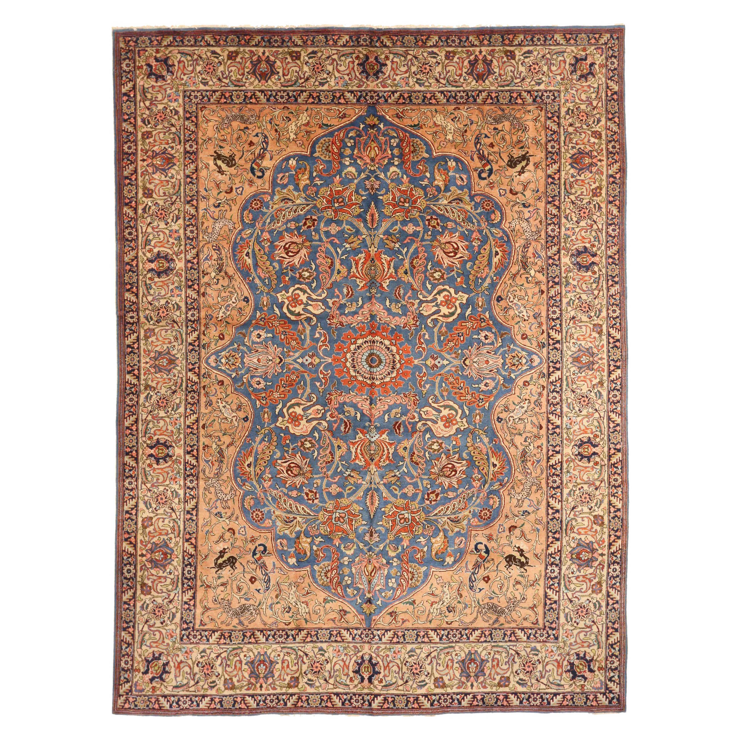 Persian Khoi Area Rugs Circa 1940 - Wool Blue Ivory Red Taupe 72000