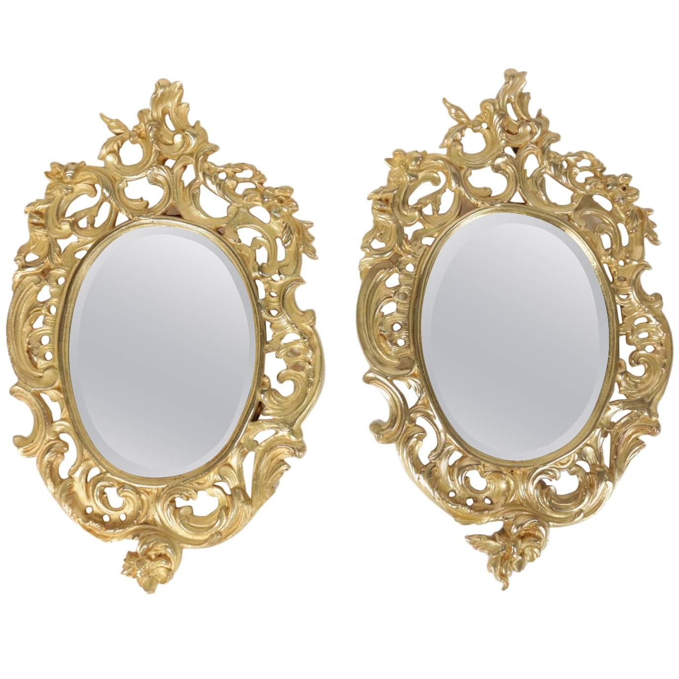 Pair of Gold Gilt Bronze Mirrors from the 19th Century