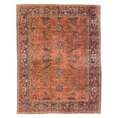 Tapis russe Tabriz Circa 1910 - Laine Ivoire Bleu marine Rose 72112