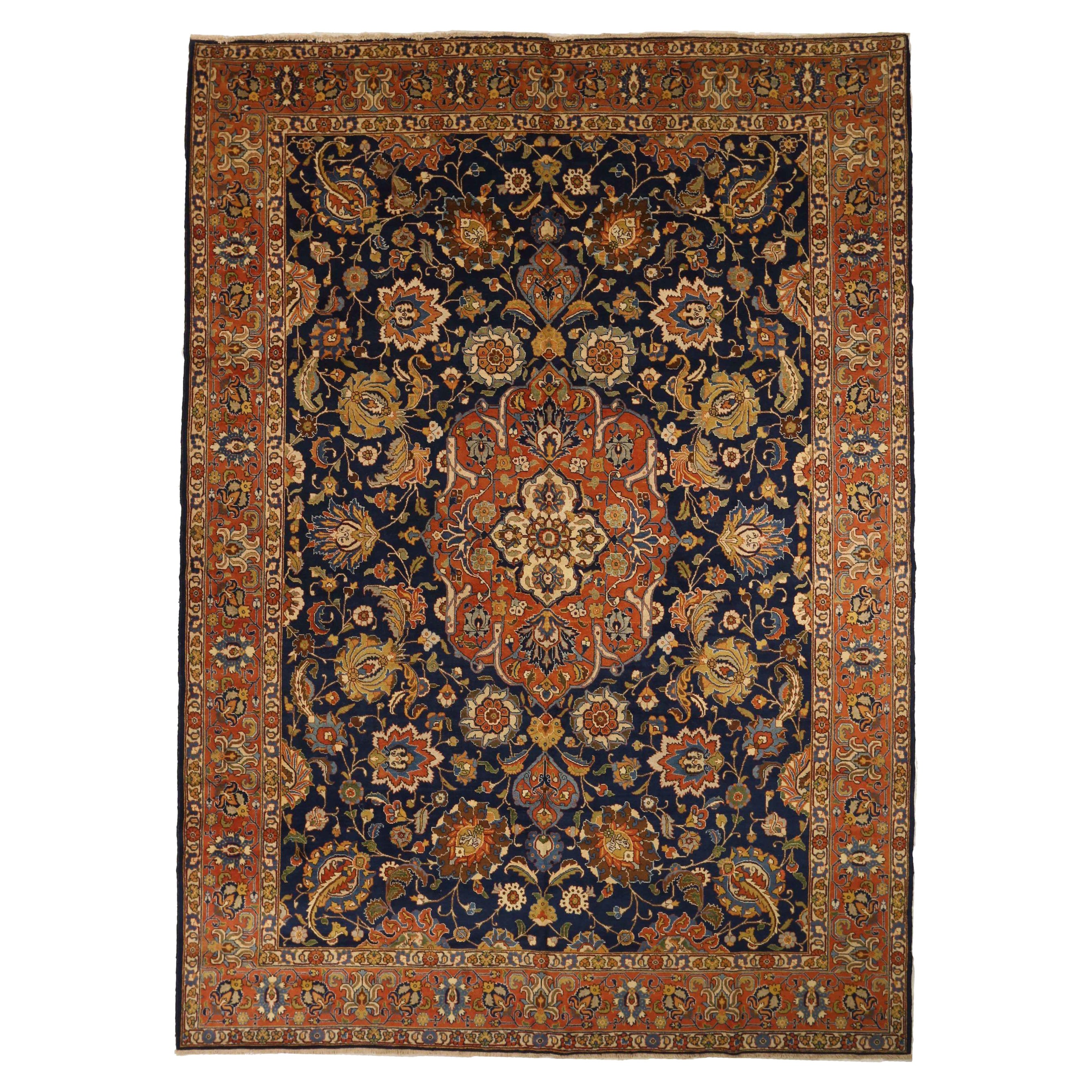 Tappeti persiani Tabriz Circa 1910 - Lana Blu Navy Rosso Giallo 72164