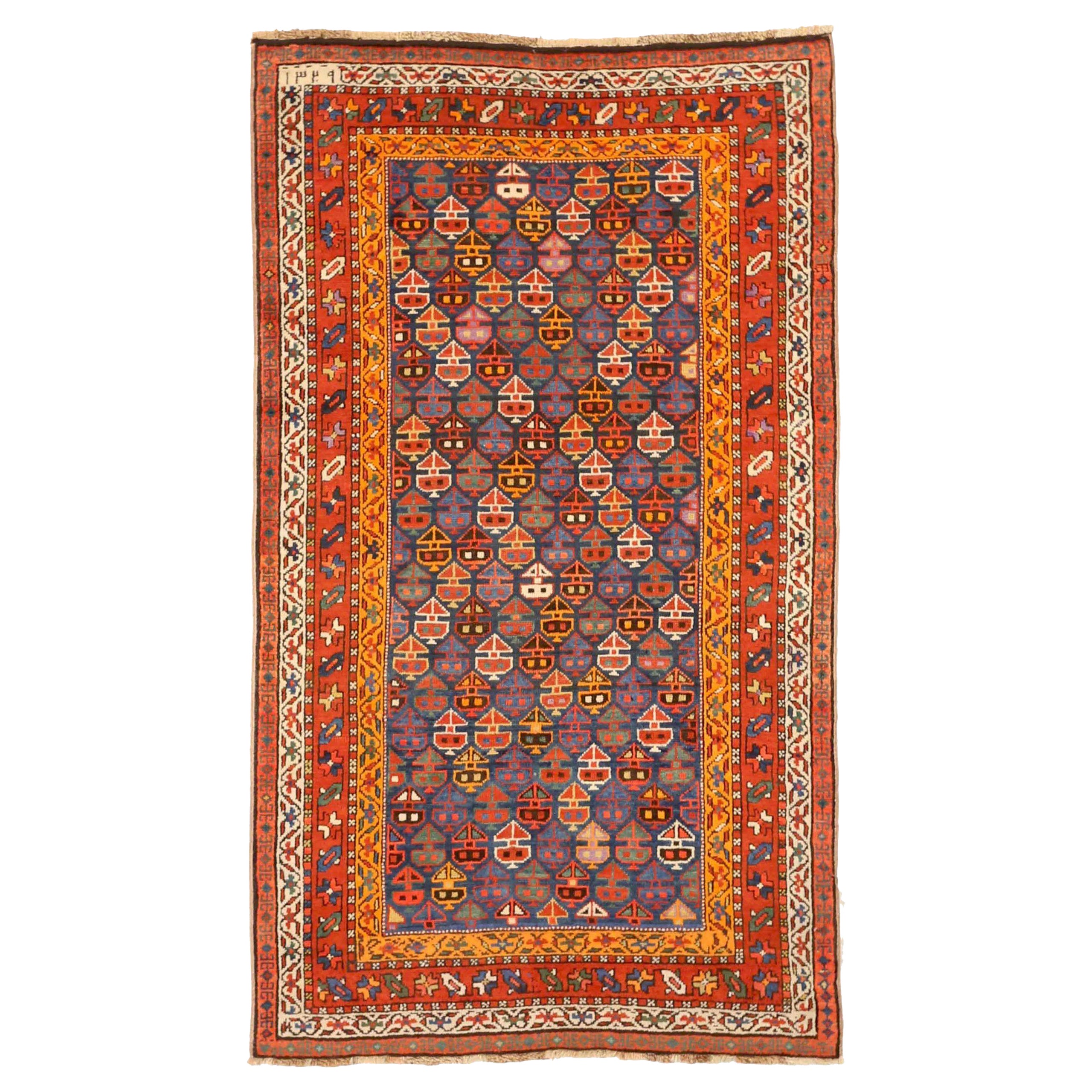 Petit tapis russe Karabagh datant d'environ 1910 - Laine bleu rouge jaune 72132