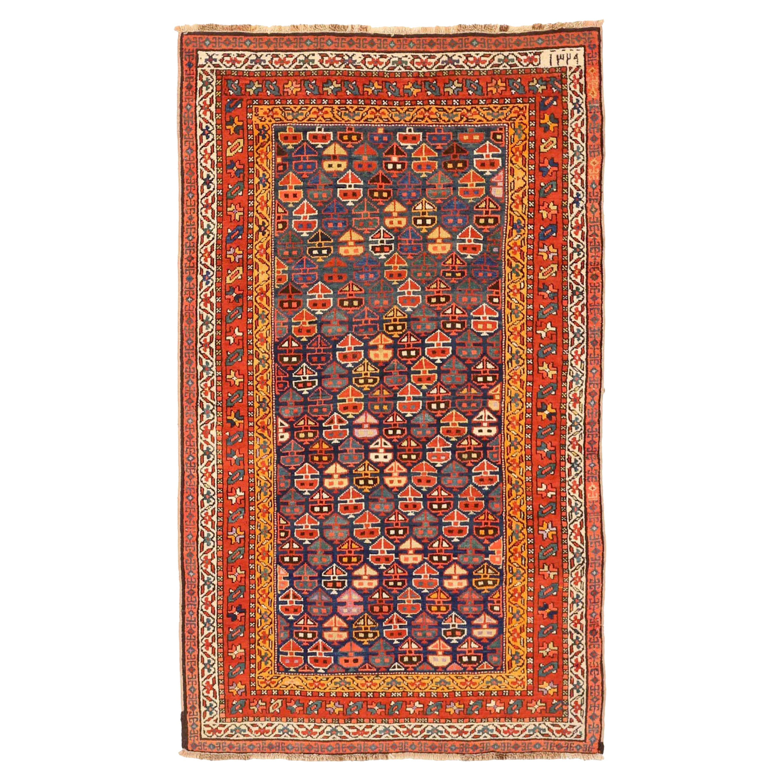 Russischer Karabagh Kleiner Teppich CIRCA 1910 - Wolle Blau Rot Gelb 72133
