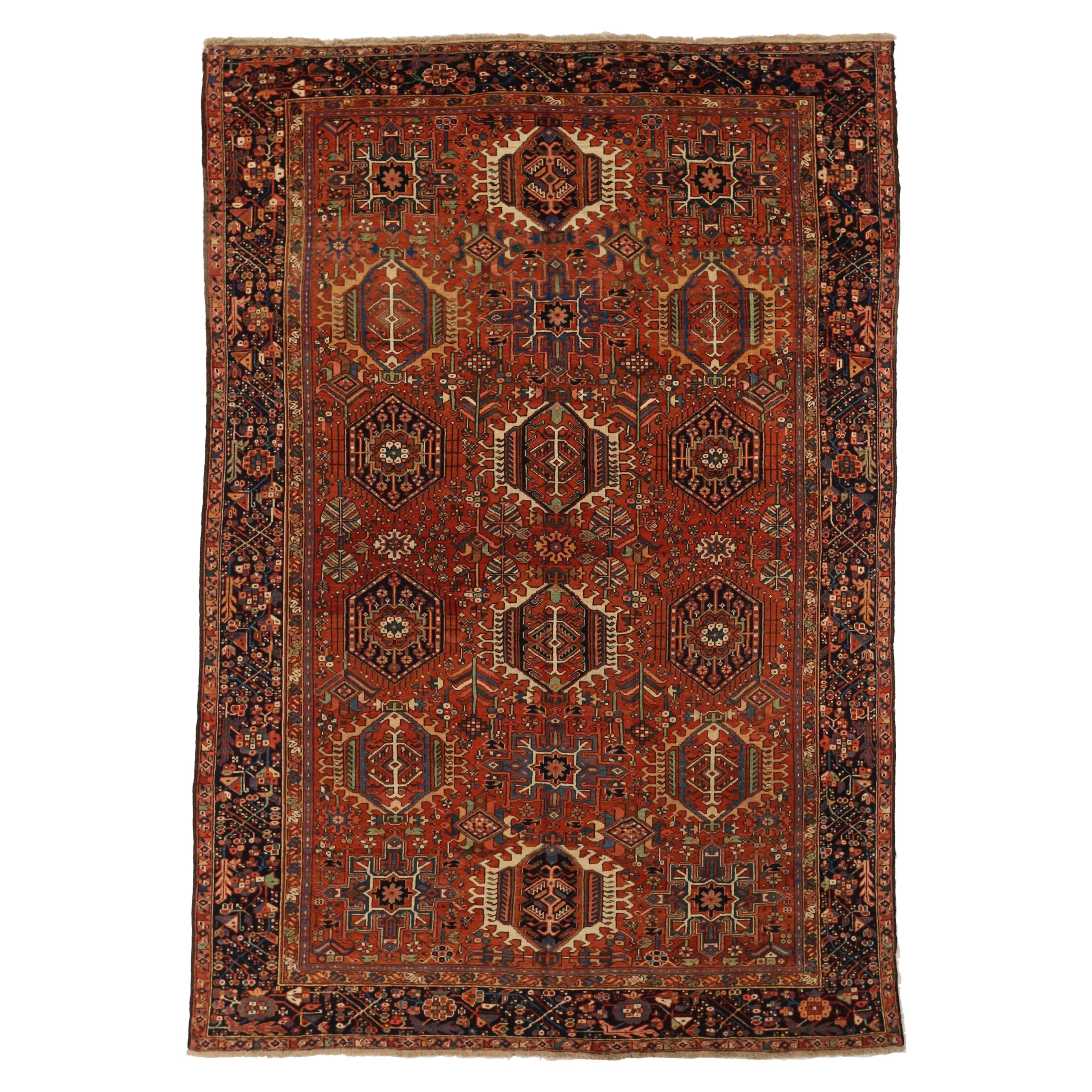 Persische Karajeh-Teppiche Circa 1910 - Wolle Elfenbein Marineblau Blau Rot 72152