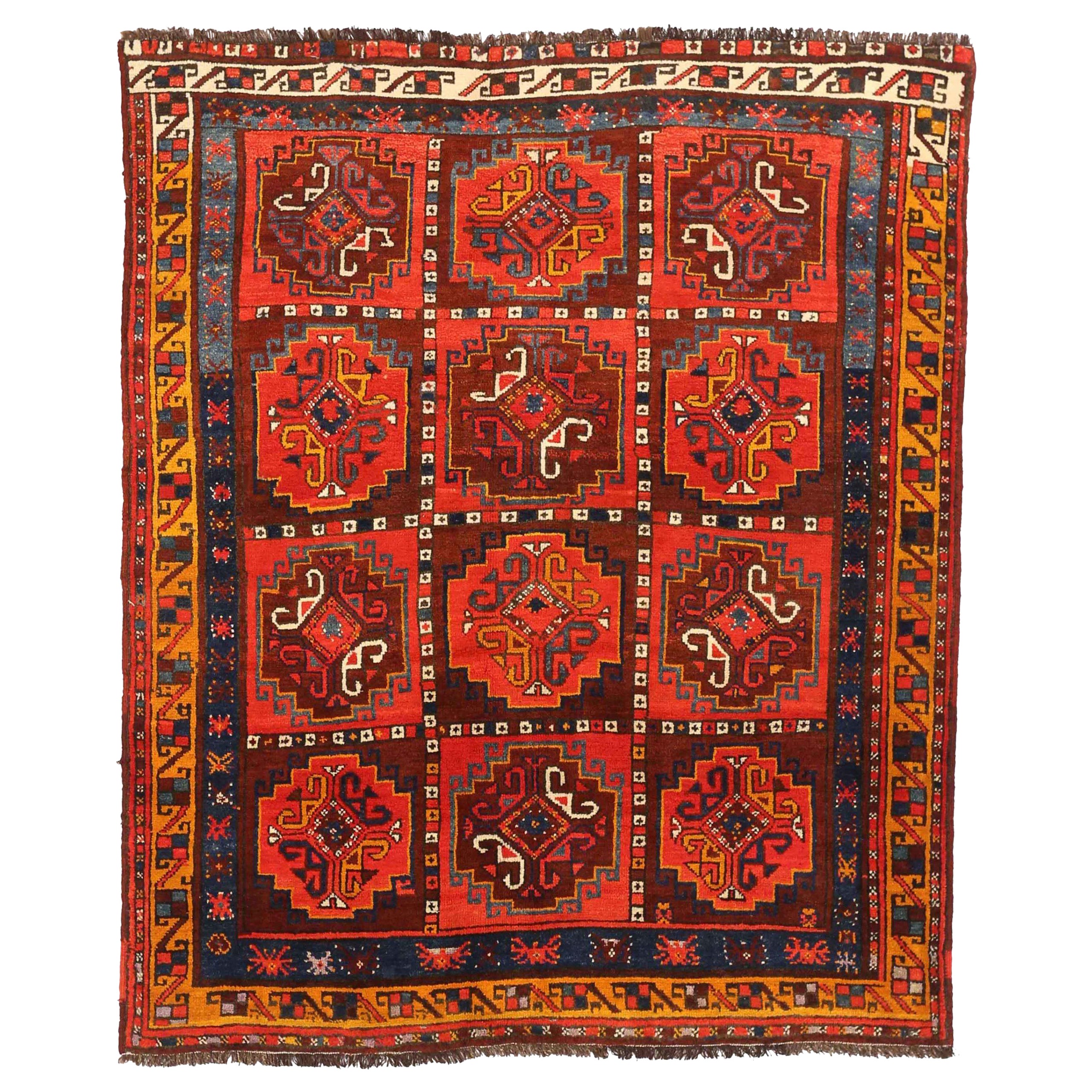 Russischer Kazak Kleinteppich CIRCA 1910 - Wolle Braun Rot Gelb 72202