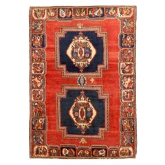 Persischer Bakhtiari Kleiner Teppich Circa 1940 - Wolle Elfenbein Marineblau Blau Rot 72232