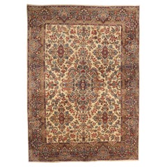 Tapis persans Kerman vers 1940 - Laine bleu ivoire rouge 72235