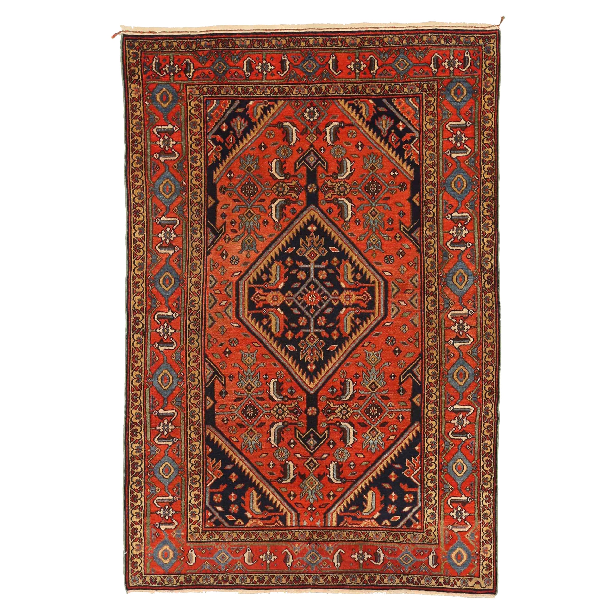 Tappeto persiano Hamadan Piccolo Circa 1910 - Lana Nero Blu Rosso 72294 in vendita