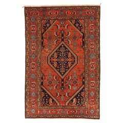 Tappeto persiano Hamadan Piccolo Circa 1910 - Lana Nero Blu Rosso 72294