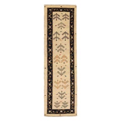 Persian Gabbeh Runner Rug Circa 1940 - Wool Black Ivory Red 72321