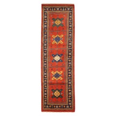 Persian Gabbeh Runner Rug Circa 1940 - Wool Blue Green Red Yellow 72323