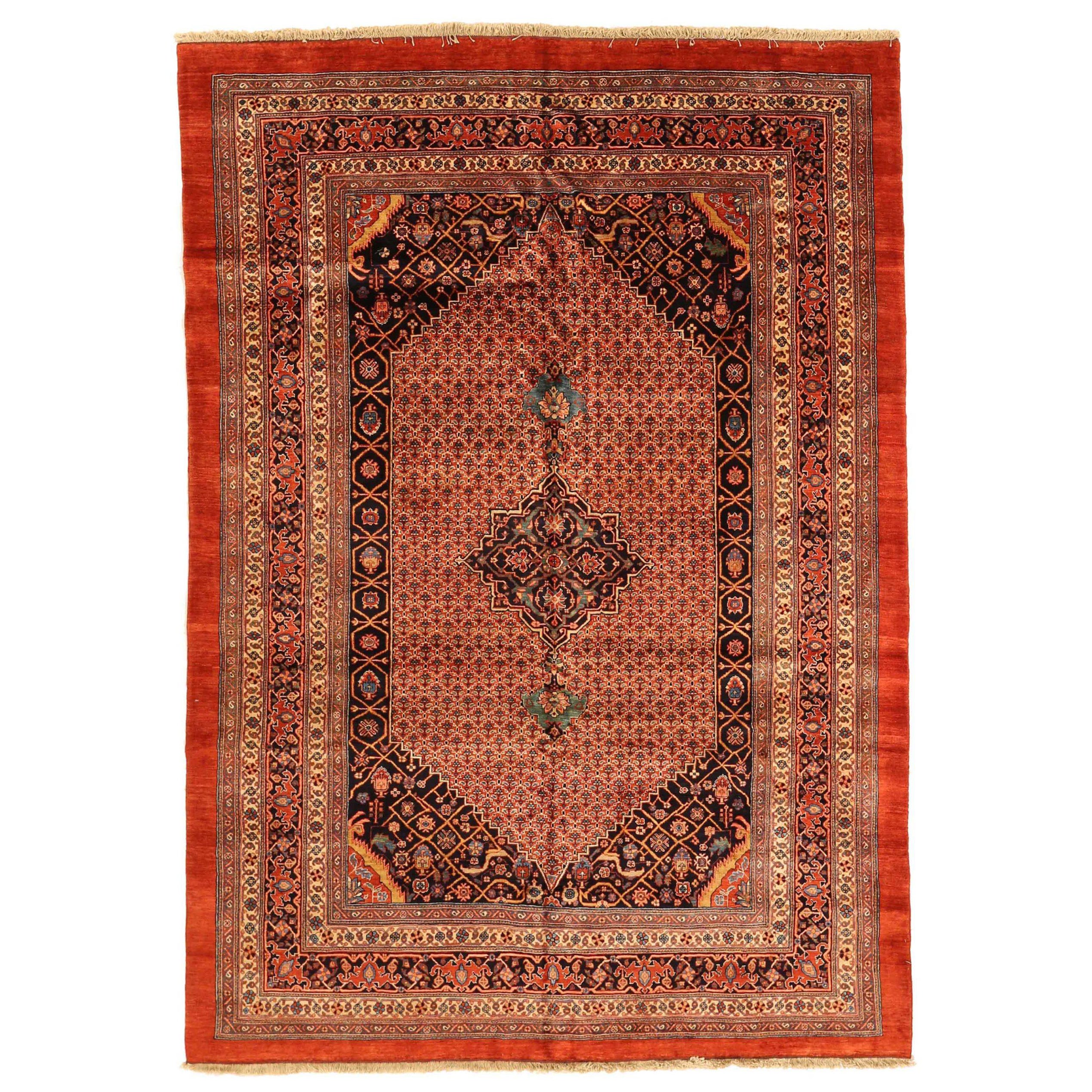 Tapis persan Bijar Circa 1910 - Laine Ivoire Bleu marine Rouge 72366