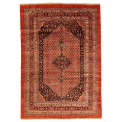 Tapis persan Bijar Circa 1910 - Laine Ivoire Bleu marine Rouge 72366