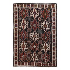 Rug & Kilim Russe Circa 1940 - Laine Noir Ivoire Rouge 72337