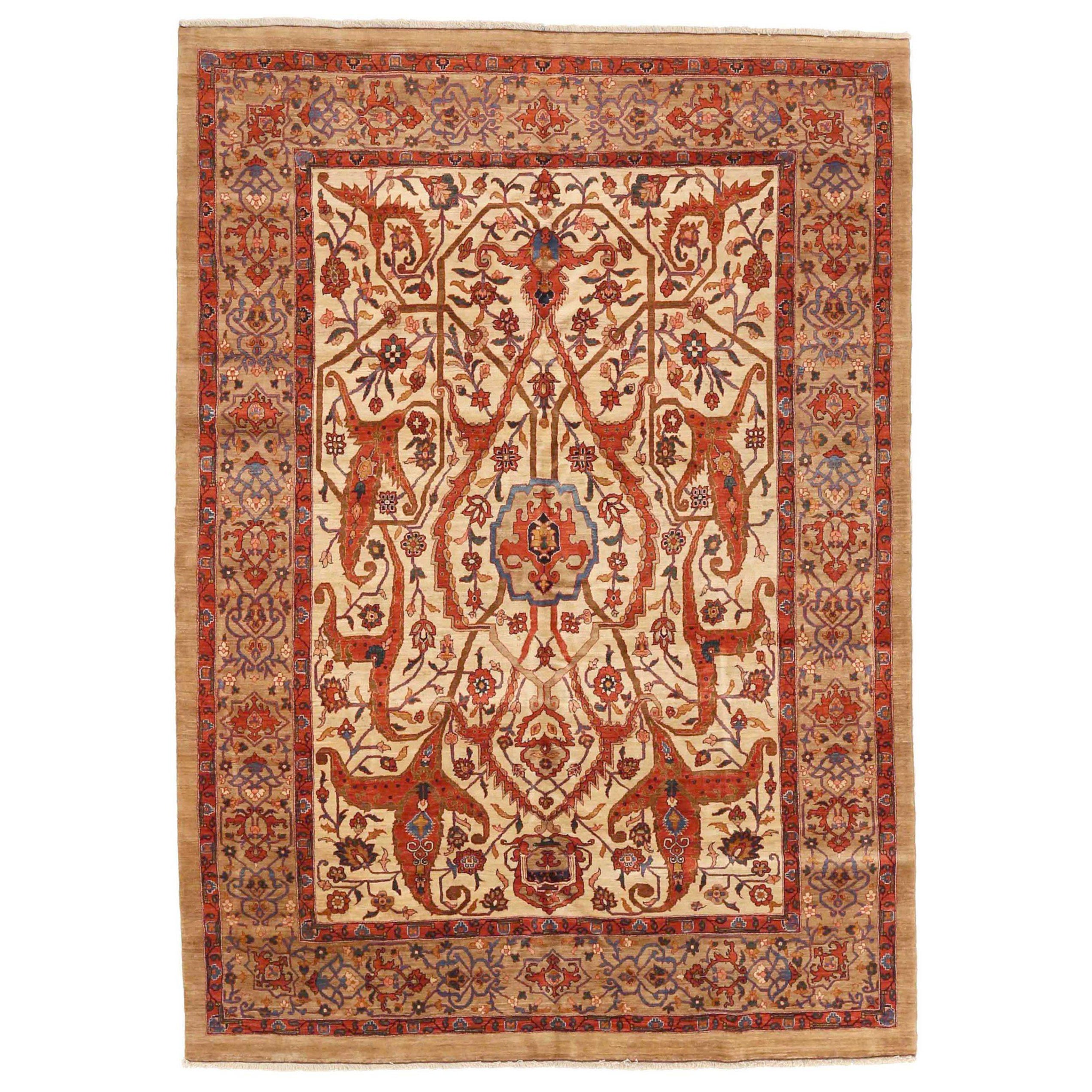 Persian Bijar Area Rugs - Wool Ivory Red Taupe 72375