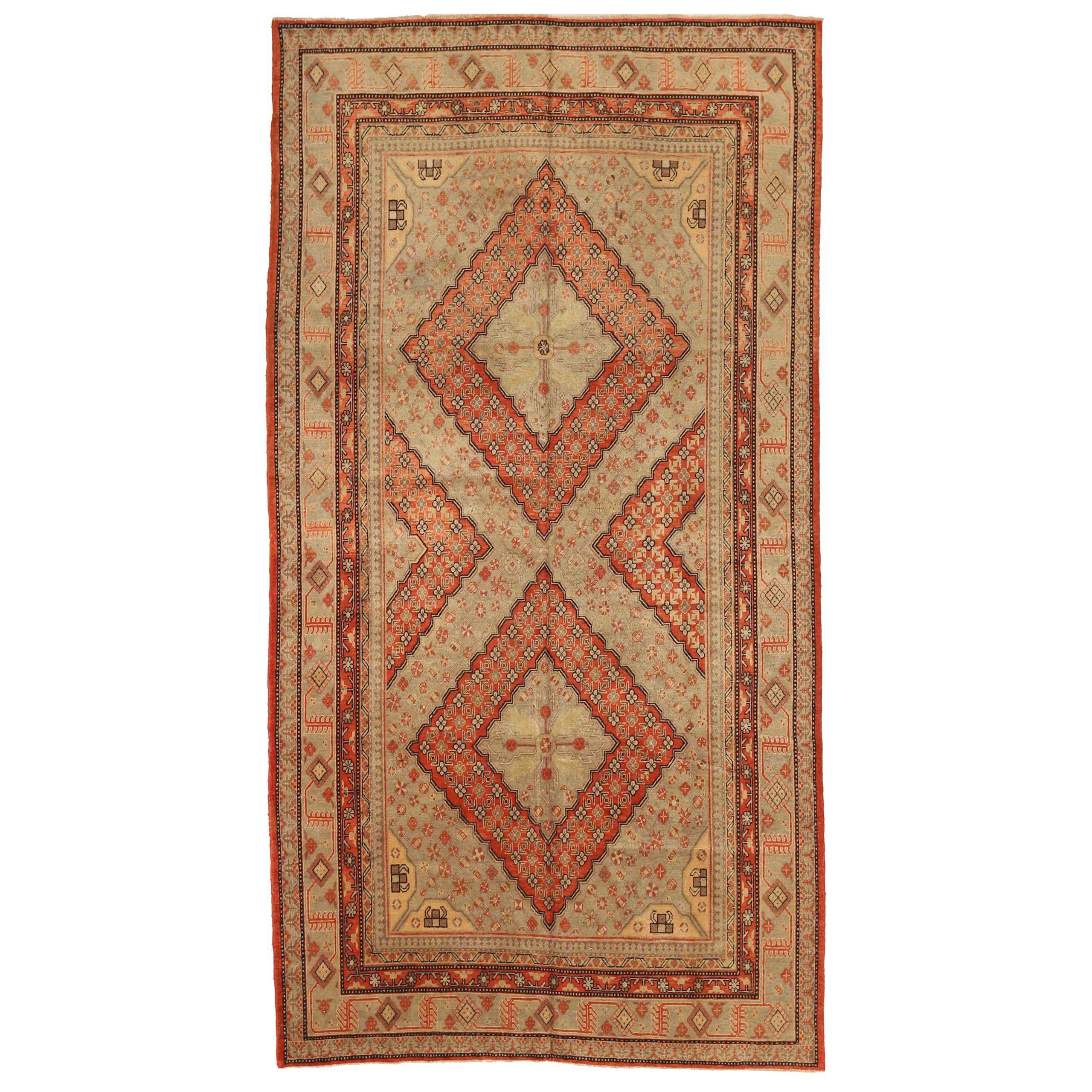 Russian Khotan Area Rugs Circa 1910 - Wool Ivory Red Yellow 72344