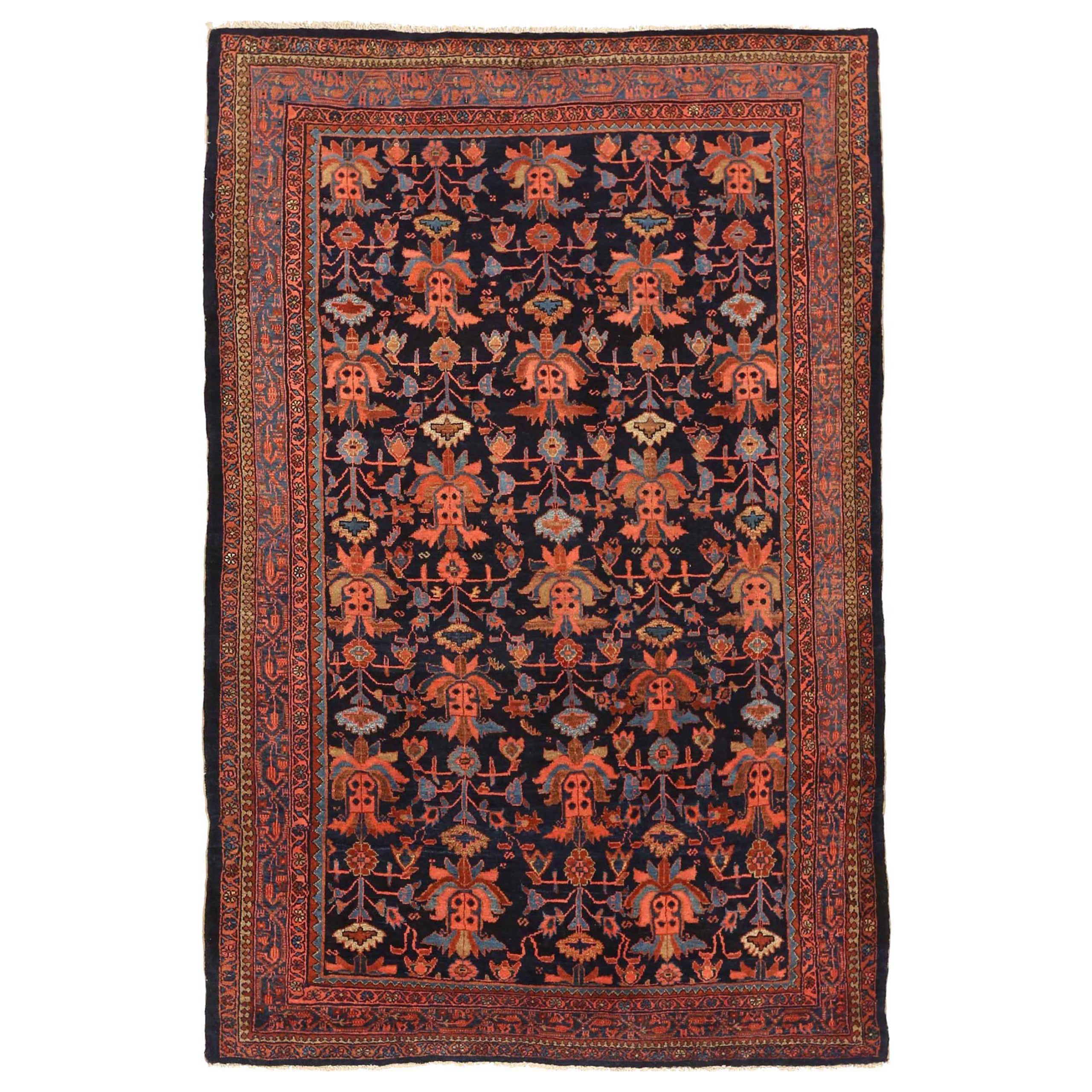 Persian Bijar Small Rug - Wool Blue Navy Blue Red 72388